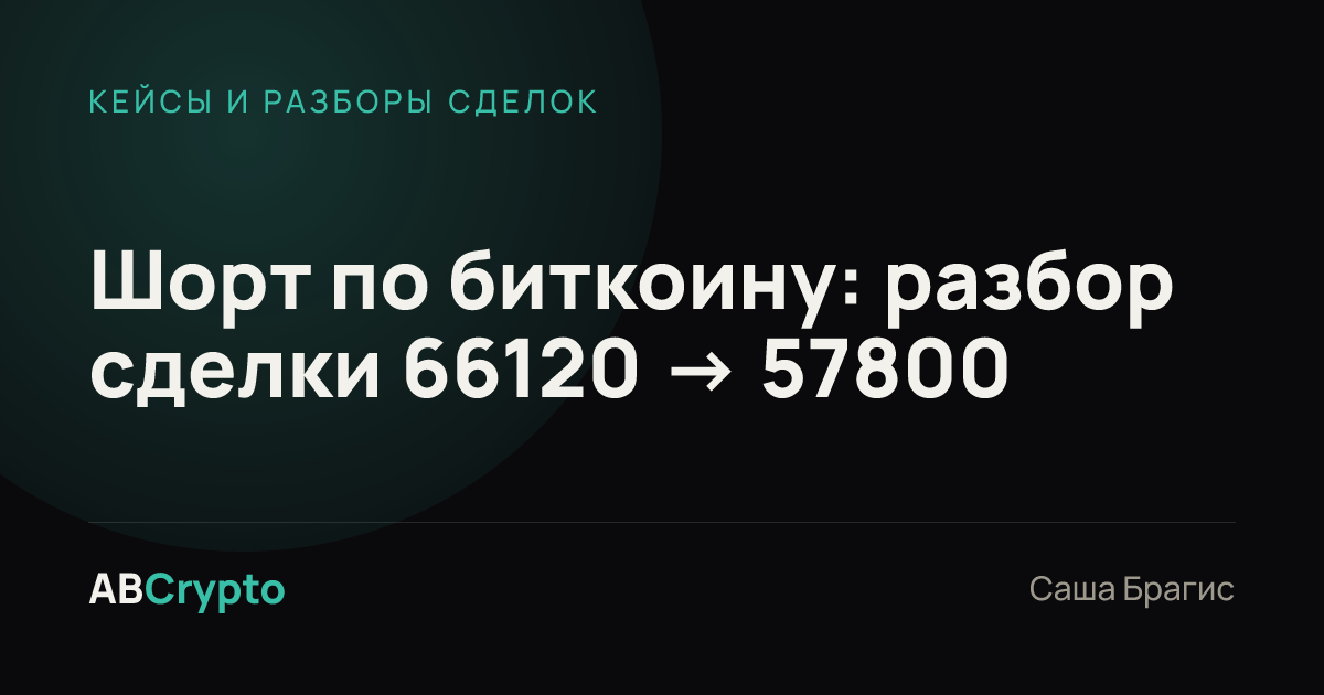 Кейсы и разборы сделок: Шорт по биткоину: разбор сделки 66120 → 57800